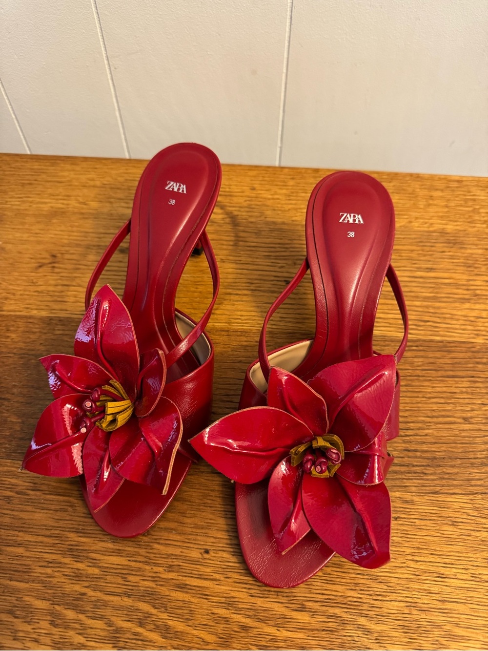 Zara Red Floral Patent Sandal Heels with Statement Floral - Picture 5 of 6